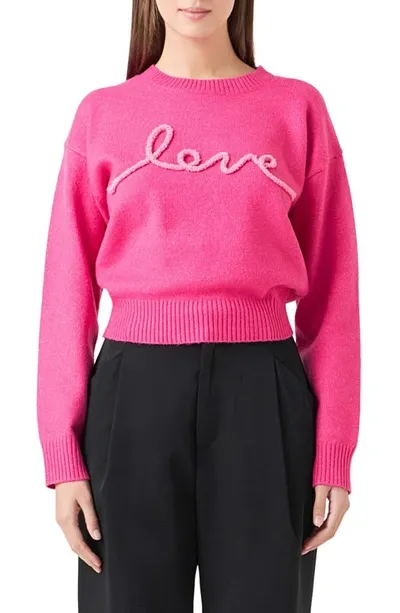 Endless Rose Love Chenille Embroidered Plush Sweater In Pink