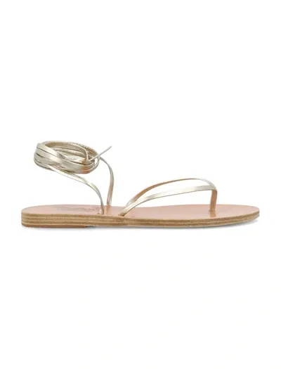 Ancient Greek Sandals 5mm Celia Metallic Leather Flat Sandals In Platinum