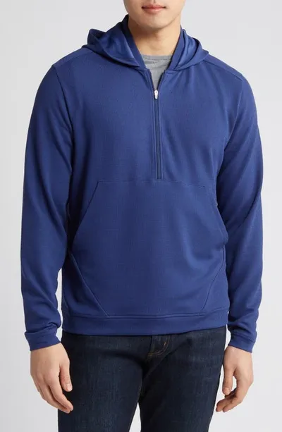 Peter Millar Grid Performance Waffle-knit Stretch-jersey Half-zip Golf Hoodie In Blue