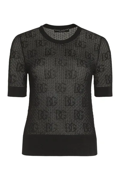 Dolce & Gabbana Jacquard Knit T-shirt In Black