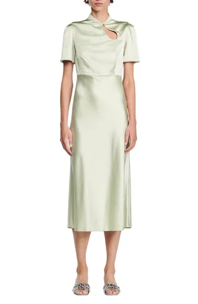 Sandro Rachel Satin Midi Dress In Almond