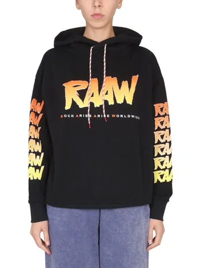 Aries Logo Print Hoodie In Black