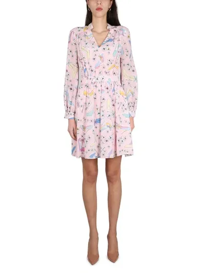 Boutique Moschino Floral-print Long-sleeved Mini Dress In Pink