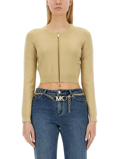 Michael Michael Kors Zippered Cardigan In Gold