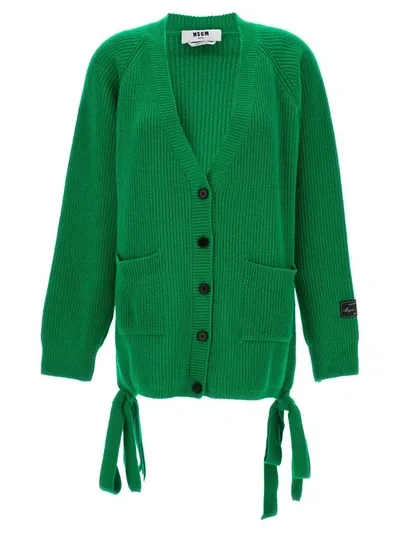 Msgm Fringed Cardigan In Green