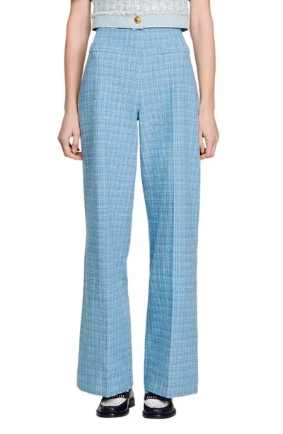 Sandro Narsy Checked Wide-leg Trousers In Blue