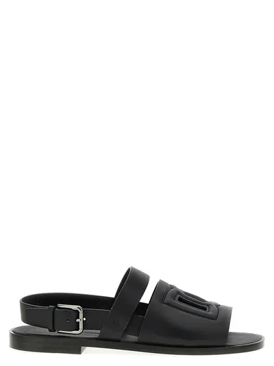 Dolce & Gabbana Dolce And Gabbana Leather Sandals With Quilted Dg Logo In Black