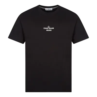 Stone Island Archivio Embroidered Logo-print Cotton-jersey T-shirt In Black