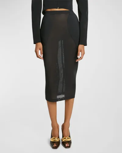 Alaïa Sulpt Sheer Skirt In Noir Alaia