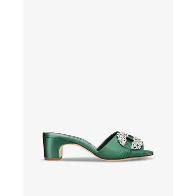 Manolo Blahnik Primap 50mm Satin Mules In Green