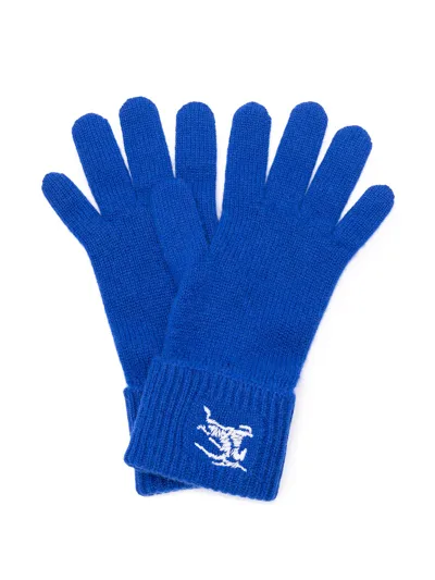 Burberry `ekd` Embroidered Knit Gloves In Blue