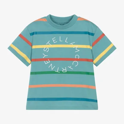 Stella Mccartney Kids' Logo-print Striped T-shirt In Blue