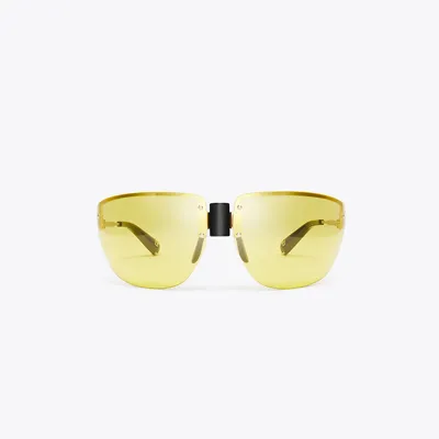 Tory Burch Runway Sunglasses In Shiny Light Gold/yellow