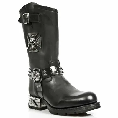 Pre-owned New Rock Rock Herren Mr030-s1 Schwarz Western 100% Leder Gothic Plateau Schuhe Boots