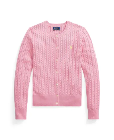 Polo Ralph Lauren Big Girls Mini-cable Cotton Cardigan Sweater In Pink & Purple