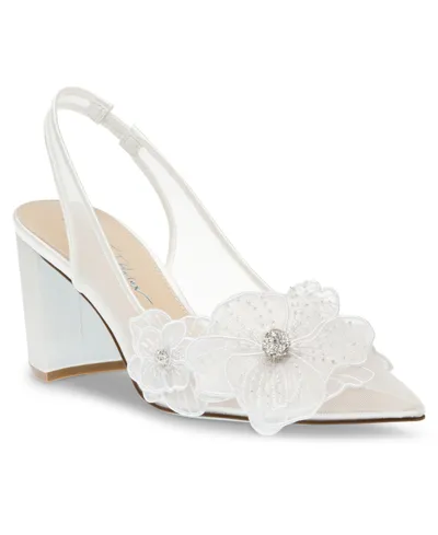 Betsey Johnson Sb-petra Ivory Mesh Satin Floral Rhinestone Slingback Pumps