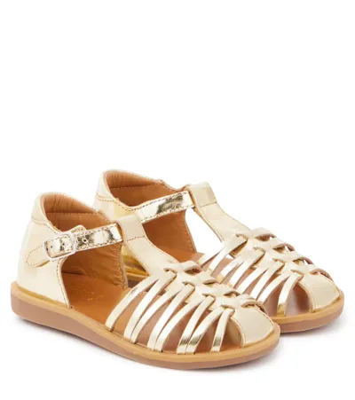 Pom D'api Kids' Poppy Royal Metallic Leather Sandals In Gold