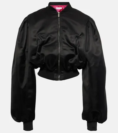 Nina Ricci Cropped Satin Bomber Jacket In Black