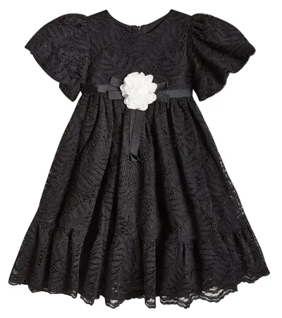 Patachou Kids' Ruffled Lace Dress In Black