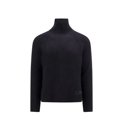 Ami Alexandre Mattiussi Ribbed Wool And Cotton Sweater In Blue