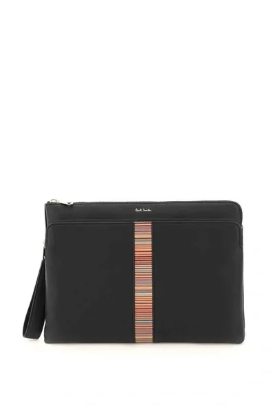 Paul Smith Pouch In Pelle Signature Stripe In Black