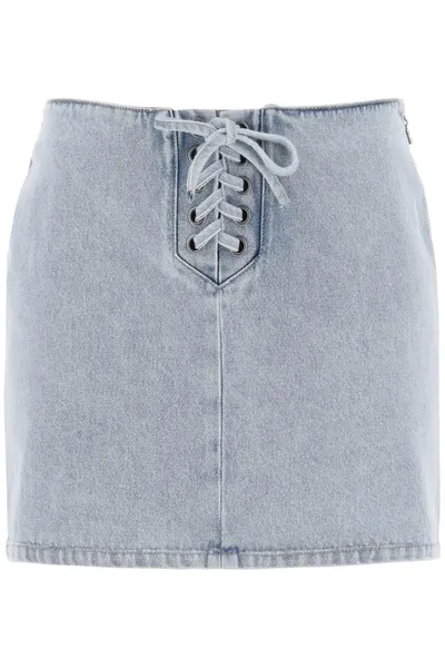 Rotate Birger Christensen Lace-up Denim Skirt In Light Blue