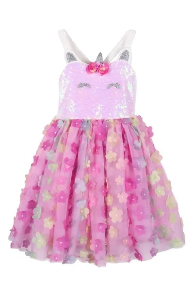 Zunie Kids' Unicorn Sequin Bodice Party Dress In Pink Multi