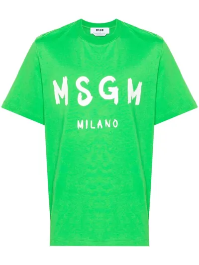 Msgm Logo-print Cotton T-shirt In Green