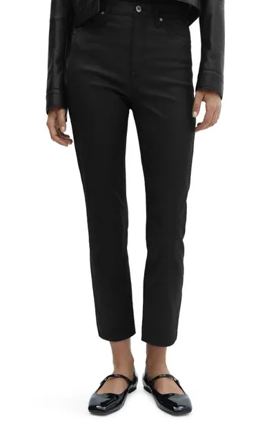 Mango Cropped Slim-fit Trousers Black In Black Denim