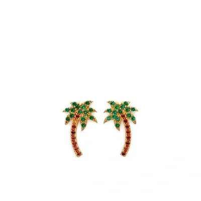 Palm Angels Crystal-embellished Palm Tree Earrings In Green/gold