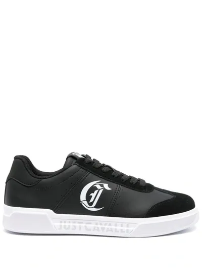 Just Cavalli Logo-print Leather Sneakers In Black