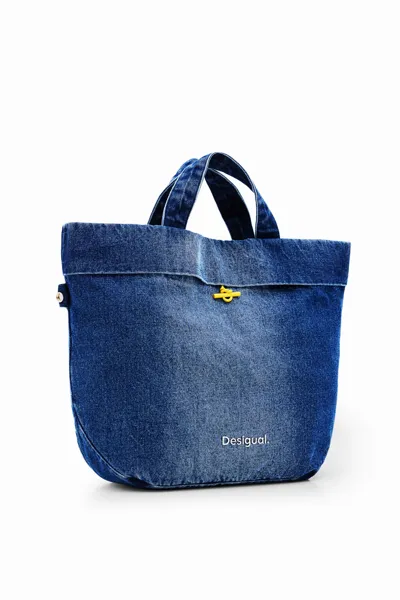 Desigual L Reversible Denim Tote Bag In Blue