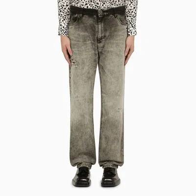 Balmain Bleached Straight Denim Pants For Men In Grisclair