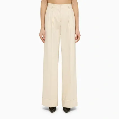 The Andamane Wide Wool-blend Pinstripe Trousers In White