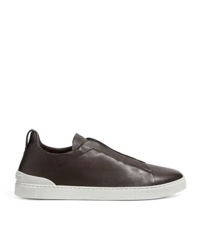 Zegna Leather Triple Stitch Sneakers In Assorted