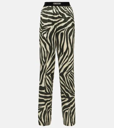 Tom Ford Zebra-print Silk-blend Satin Straight-leg Pants In Multicolor