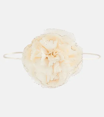 Saint Laurent Floral-appliqué Satin Choker In White