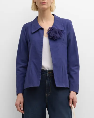 Frances Valentine Elle Open-front Blazer With Flower Pin In Navy