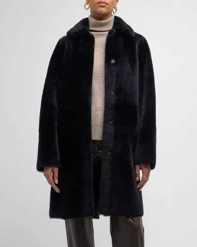 Utzon Caprina Shearling Coat In Baritone Blue