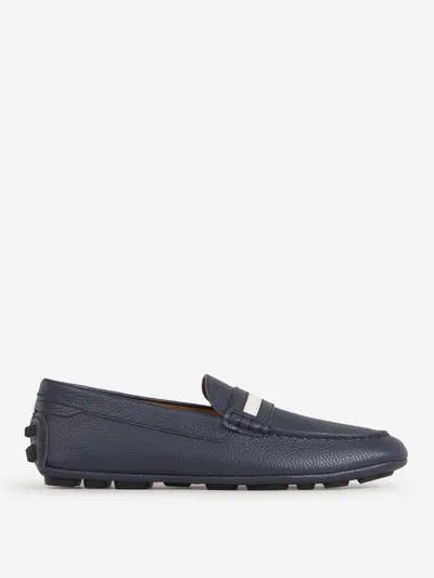 Bally Striped Leather Loafers In Midnight Blue