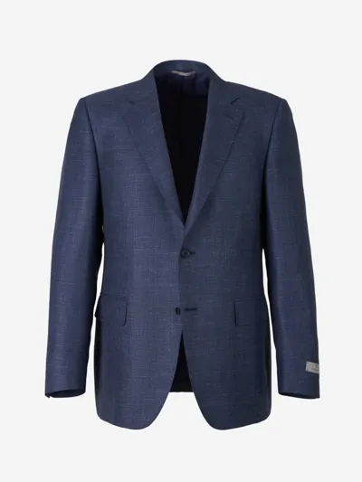 Canali Men's Textured Wool-blend Blazer In Blue