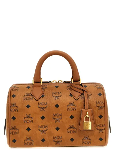 Mcm Ella Boston Small Handbag In Brown