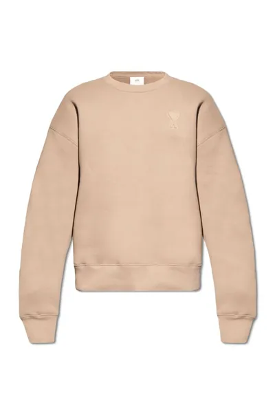 Ami Alexandre Mattiussi Ami Paris Ami De Coeur Logo Embossed Crewneck Sweatshirt In Brown