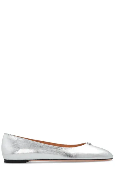 Bally Emblem Logo-plaque Leather Ballerina Flats In Silver