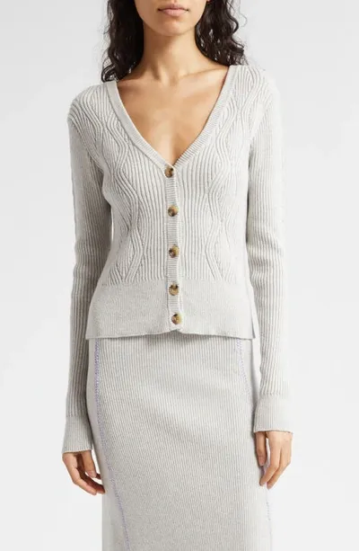 Atm Anthony Thomas Melillo Cotton Cashmere Mixed Stitch Cardigan In Ash Grey