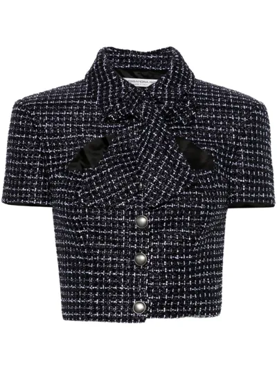 Alessandra Rich Cropped Tweed Jacket In Blue