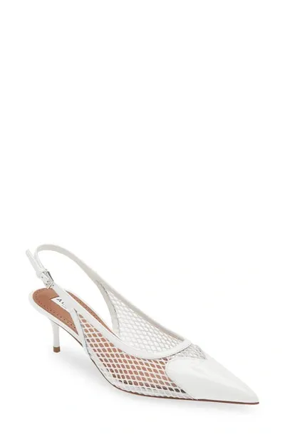 Alaïa Women's 55mm Mesh Leather Slingback Pumps In Blanc