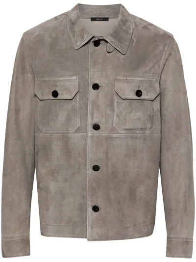 Tom Ford Microsuede Shirt Jacket In Grey