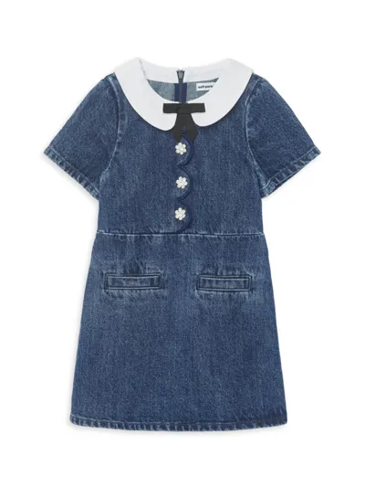 Self-portrait Kids' Little Girl's & Girl's Scalloped Denim Shirtdress In Blue