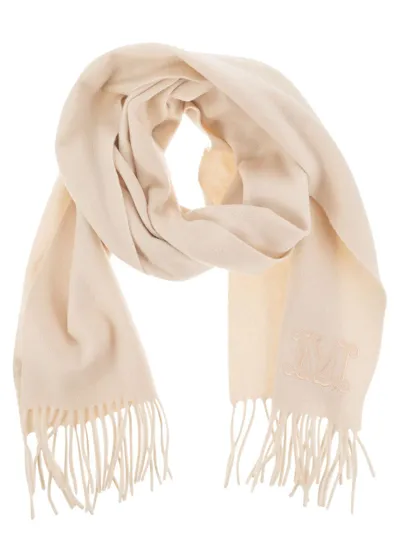 Max Mara Logo Embroidered Fringed Scarf